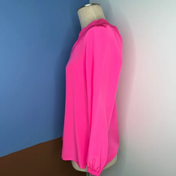 Lilly Pulitzer Elsa Top Hot Pink 100% Silk Smocked Blouse Gold Buttons XS - Picture 4 of 7